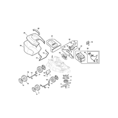 Wheels, Blade, motor, grasscatcher spare parts