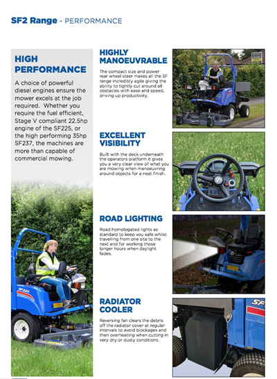 Iseki SF2 Front Cut Ride on Mower Range